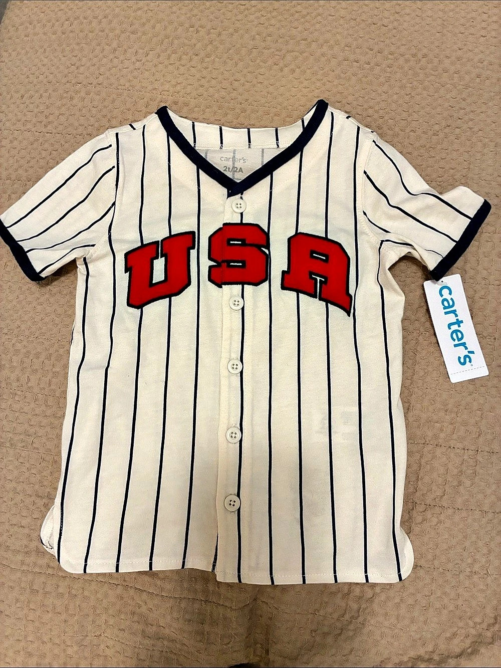 Carter's USA Baseball Jersey Boys 2T White & Blue NWT